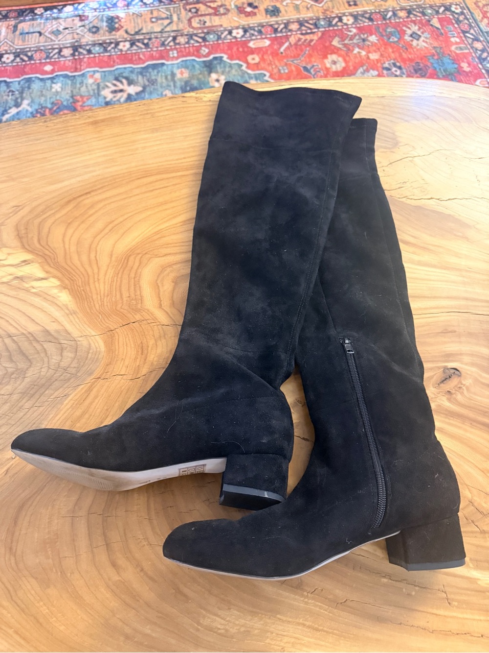 Black Suede Knee-High Boots - Women's Stylish Zip Boots